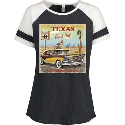 Texas Road Trip Route 66 Classic Car Enza Ladies Jersey Colorblock Tee