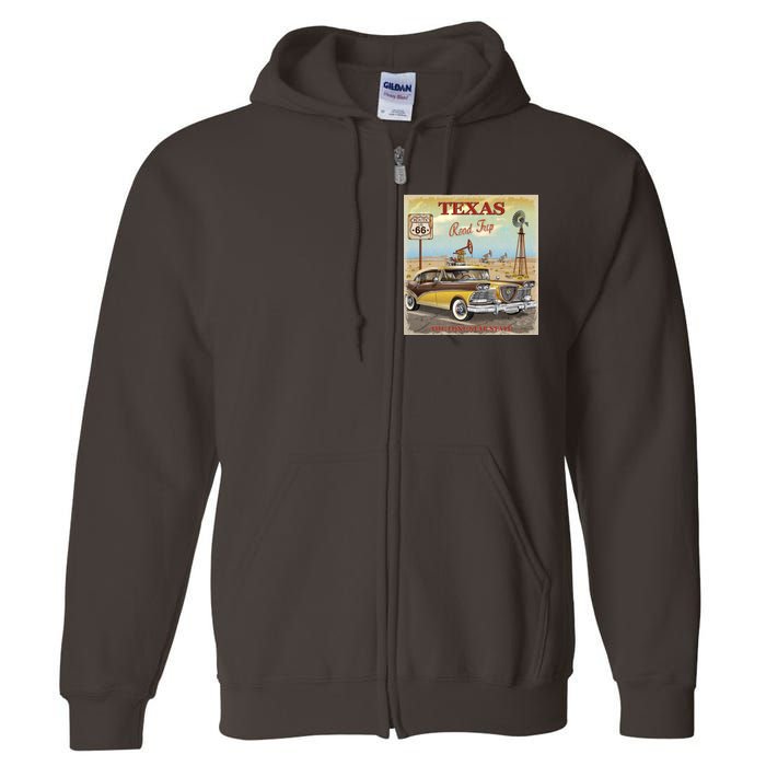 Texas Road Trip Route 66 Classic Car Full Zip Hoodie