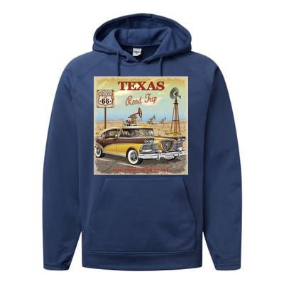 Texas Road Trip Route 66 Classic Car Performance Fleece Hoodie