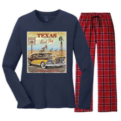 Texas Road Trip Route 66 Classic Car Women's Long Sleeve Flannel Pajama Set 