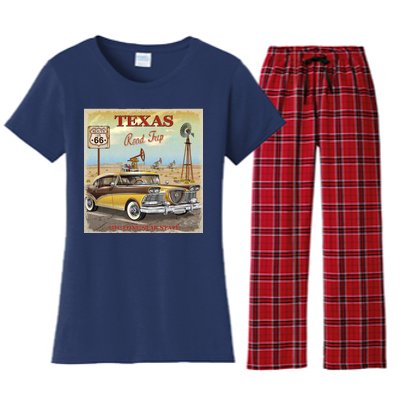 Texas Road Trip Route 66 Classic Car Women's Flannel Pajama Set