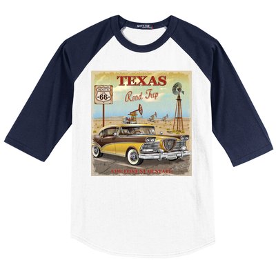 Texas Road Trip Route 66 Classic Car Baseball Sleeve Shirt