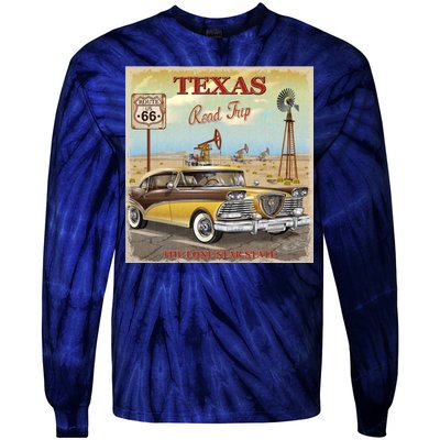 Texas Road Trip Route 66 Classic Car Tie-Dye Long Sleeve Shirt