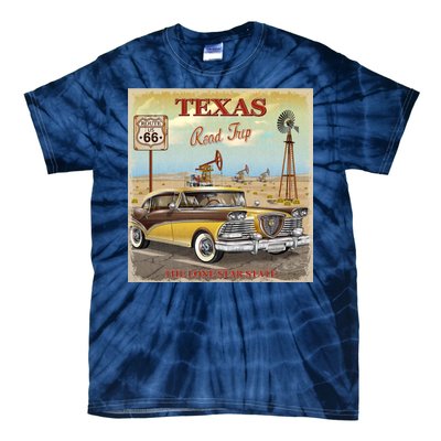 Texas Road Trip Route 66 Classic Car Tie-Dye T-Shirt