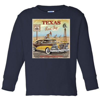 Texas Road Trip Route 66 Classic Car Toddler Long Sleeve Shirt