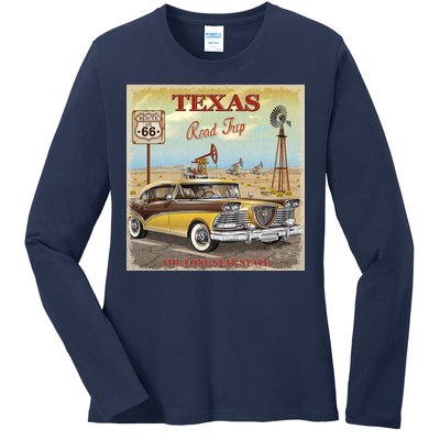 Texas Road Trip Route 66 Classic Car Ladies Long Sleeve Shirt