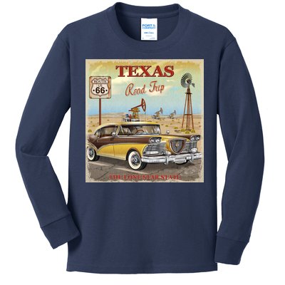 Texas Road Trip Route 66 Classic Car Kids Long Sleeve Shirt