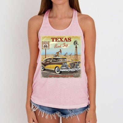 Texas Road Trip Route 66 Classic Car Women's Knotted Racerback Tank