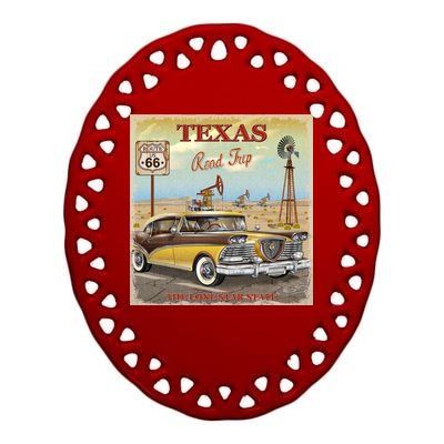 Texas Road Trip Route 66 Classic Car Ceramic Oval Ornament