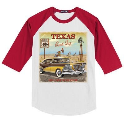 Texas Road Trip Route 66 Classic Car Kids Colorblock Raglan Jersey