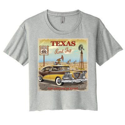 Texas Road Trip Route 66 Classic Car Women's Crop Top Tee