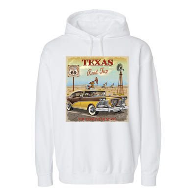 Texas Road Trip Route 66 Classic Car Garment-Dyed Fleece Hoodie