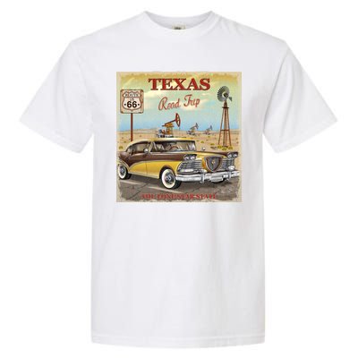 Texas Road Trip Route 66 Classic Car Garment-Dyed Heavyweight T-Shirt