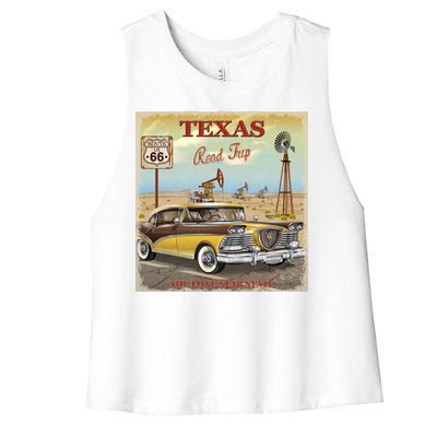 Texas Road Trip Route 66 Classic Car Women's Racerback Cropped Tank