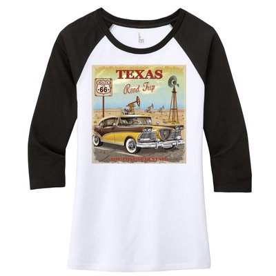 Texas Road Trip Route 66 Classic Car Women's Tri-Blend 3/4-Sleeve Raglan Shirt