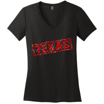 Texas Stamp of Approval Distressed Women's V-Neck T-Shirt