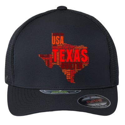 Texas State Word Map Flexfit Unipanel Trucker Cap