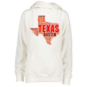 Texas State Word Map Womens Funnel Neck Pullover Hood