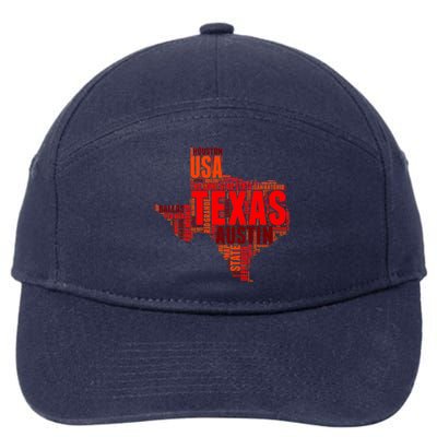 Texas State Word Map 7-Panel Snapback Hat