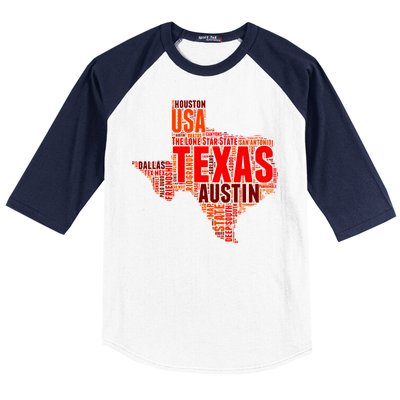 Texas State Word Map Baseball Sleeve Shirt