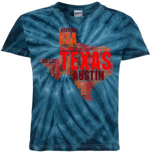 Texas State Word Map Kids Tie-Dye T-Shirt