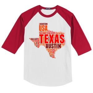 Texas State Word Map Kids Colorblock Raglan Jersey