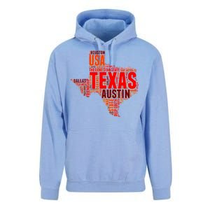 Texas State Word Map Unisex Surf Hoodie