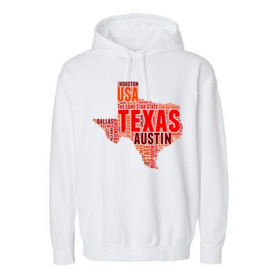 Texas State Word Map Garment-Dyed Fleece Hoodie