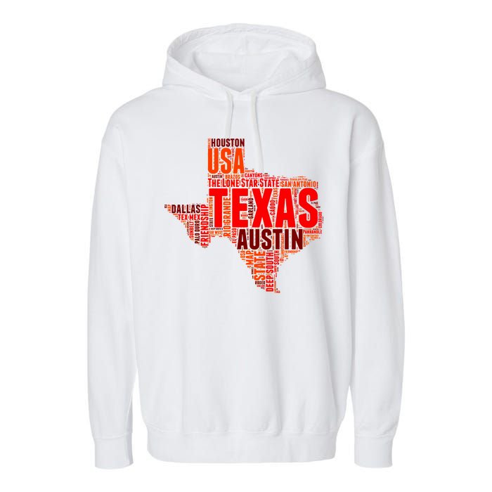 Texas State Word Map Garment-Dyed Fleece Hoodie