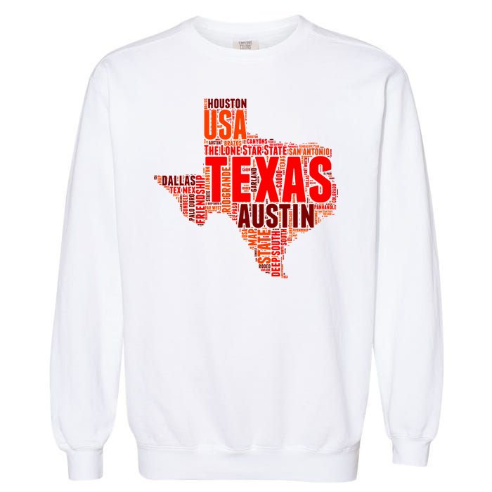 Texas State Word Map Garment-Dyed Sweatshirt