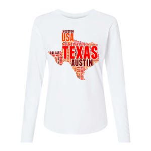 Texas State Word Map Womens Cotton Relaxed Long Sleeve T-Shirt