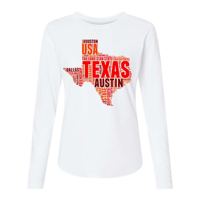 Texas State Word Map Womens Cotton Relaxed Long Sleeve T-Shirt