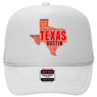 Texas State Word Map High Crown Mesh Back Trucker Hat