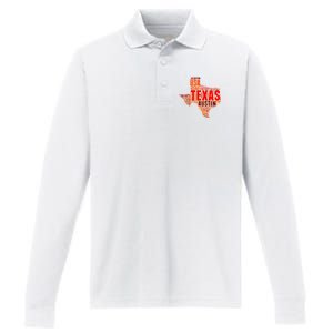 Texas State Word Map Performance Long Sleeve Polo