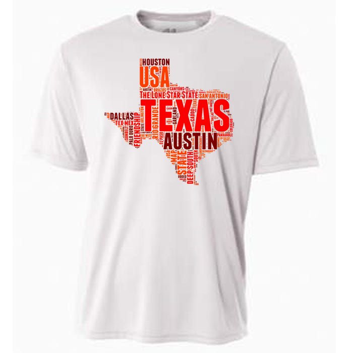 Texas State Word Map Cooling Performance Crew T-Shirt