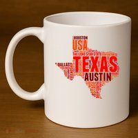 Texas State Word Map 11oz C Handle Ceramic Mug
