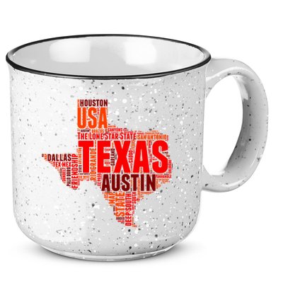 Texas State Word Map 15oz Campfire Ceramic Mug