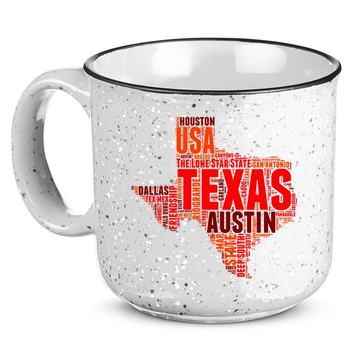 Texas State Word Map 15oz Campfire Ceramic Mug