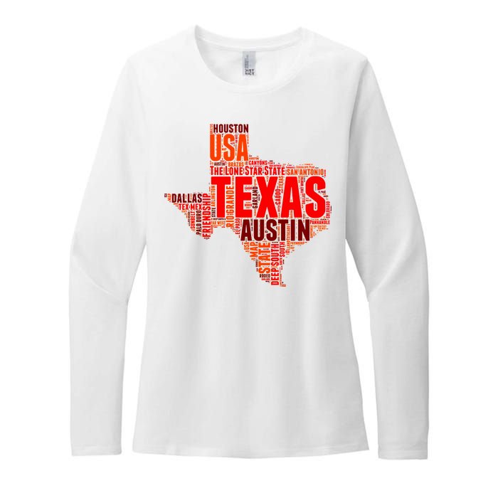 Texas State Word Map Womens CVC Long Sleeve Shirt