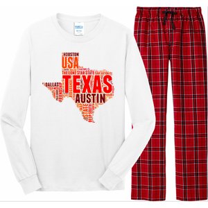 Texas State Word Map Long Sleeve Pajama Set