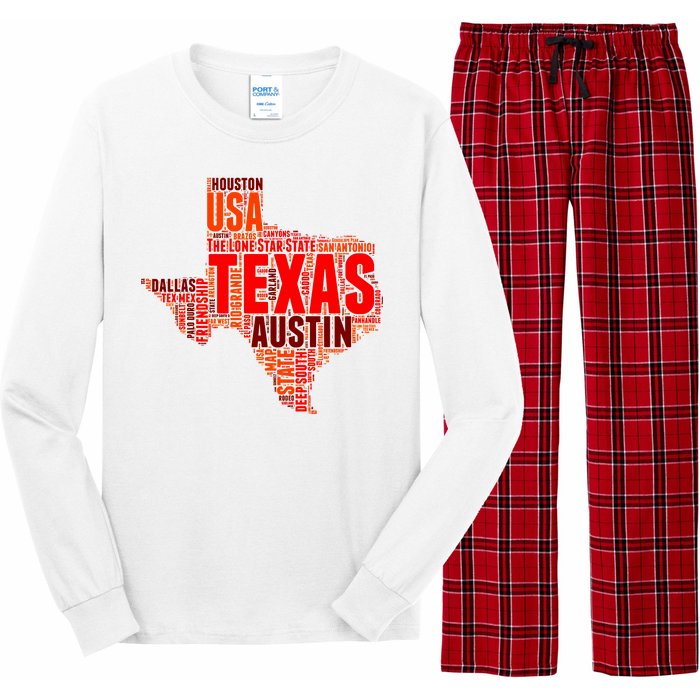 Texas State Word Map Long Sleeve Pajama Set