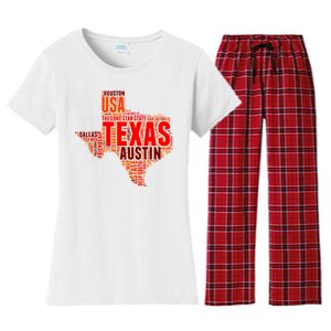 Texas State Word Map Women's Flannel Pajama Set