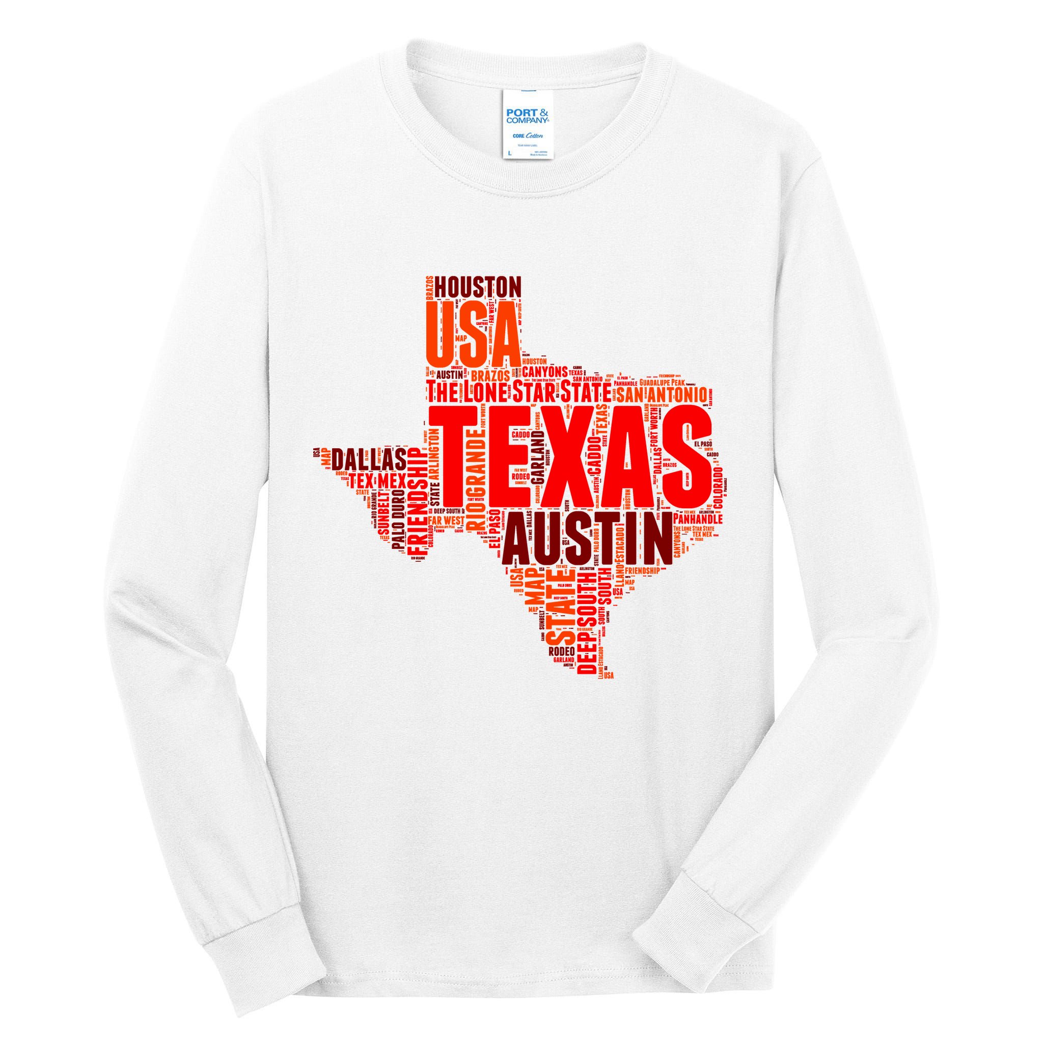 Texas State Word Map Tall Long Sleeve T-Shirt