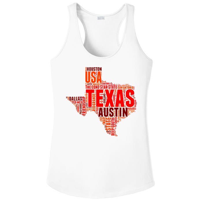 Texas State Word Map Ladies PosiCharge Competitor Racerback Tank