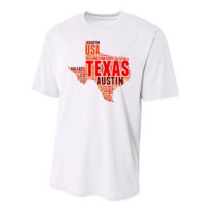 Texas State Word Map Youth Performance Sprint T-Shirt