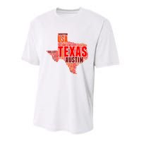 Texas State Word Map Youth Performance Sprint T-Shirt