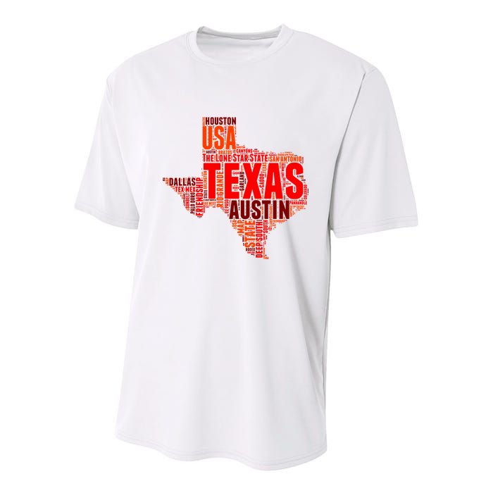 Texas State Word Map Youth Performance Sprint T-Shirt