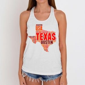 Texas State Word Map Women's Knotted Racerback Tank