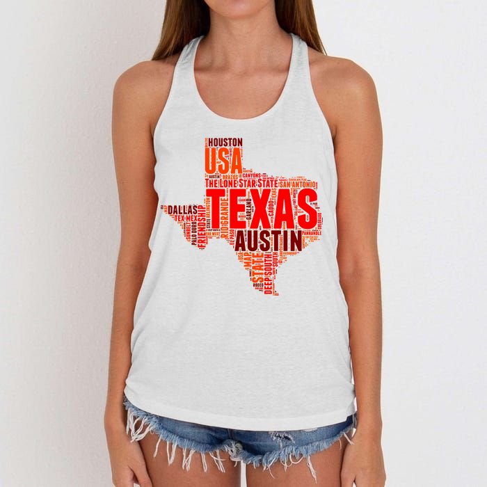 Texas State Word Map Women's Knotted Racerback Tank