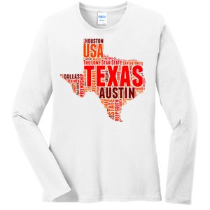 Texas State Word Map Ladies Long Sleeve Shirt